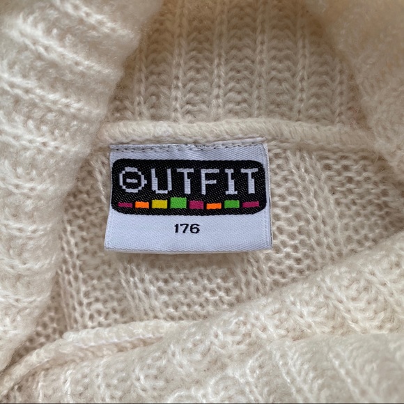 🐚 OUTFIT RETRO IVORY RIBBED CABLE KNIT BELL SLEEVE TURTLENECK SWEATER! - Picture 5 of 8